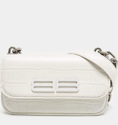 Balenciaga White Croc Embossed Leather Xs Gossip Shoulder Bag