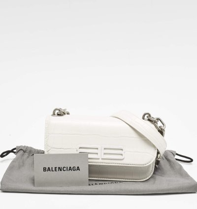 Balenciaga White Croc Embossed Leather Xs Gossip Shoulder Bag