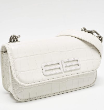 Balenciaga White Croc Embossed Leather Xs Gossip Shoulder Bag