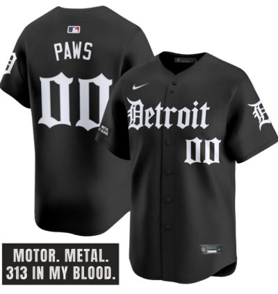 Paws Jersey 00 Detroit Tigers Motor Gothic Edition Vapor Limited Stitched Black