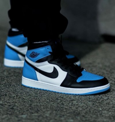 Nike Air Jordan 1 Unc Toe Blue Basketball Sneakers Semi Ua