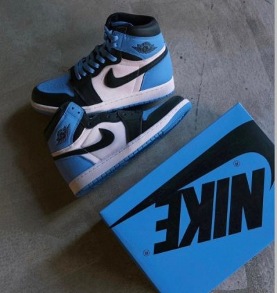Nike Air Jordan 1 Unc Toe Blue Basketball Sneakers Semi Ua