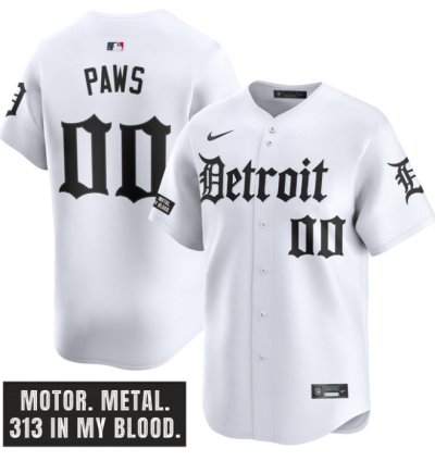 Paws Jersey 00 Detroit Tigers Motor Gothic Edition Vapor Limited Stitched White