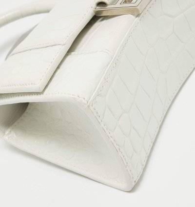 Balenciaga White Croc Embossed Leather Xs Hourglass Top Handle Bag