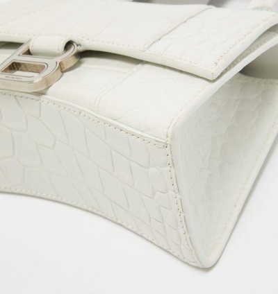Balenciaga White Croc Embossed Leather Xs Hourglass Top Handle Bag