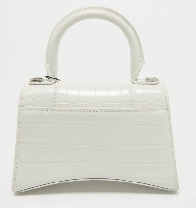 Balenciaga White Croc Embossed Leather Xs Hourglass Top Handle Bag