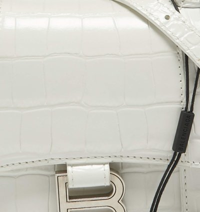 Balenciaga White Croc Embossed Leather Xs Hourglass Top Handle Bag