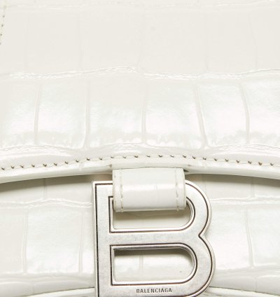Balenciaga White Croc Embossed Leather Xs Hourglass Top Handle Bag