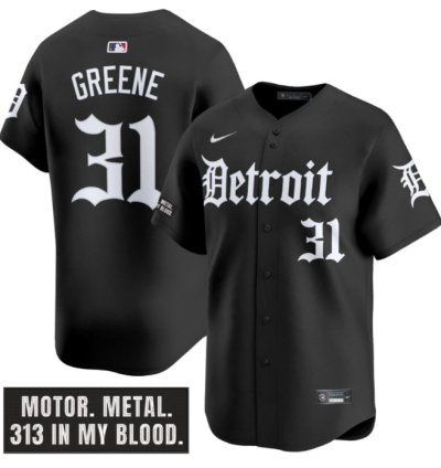 Riley Greene Jersey 31 Detroit Tigers Motor Gothic Edition Vapor Premier Limited Stitched Black
