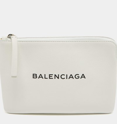 Balenciaga White Leather Zip Pouch