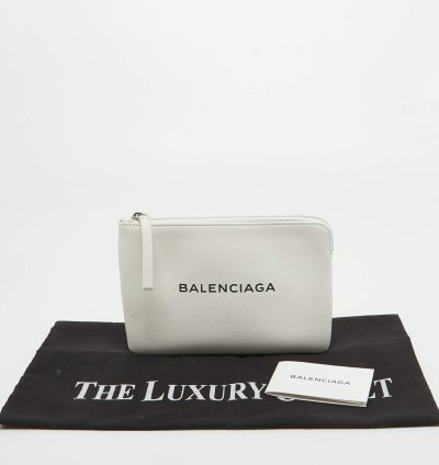 Balenciaga White Leather Zip Pouch