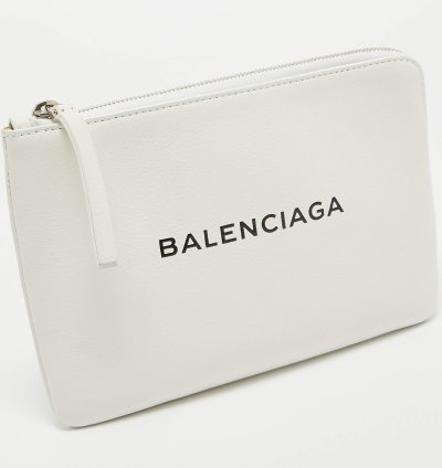 Balenciaga White Leather Zip Pouch