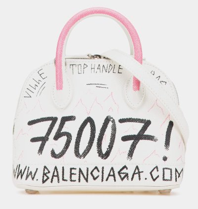Balenciaga White Xxs Grained Calfskin Graffiti Ville Top Handle Bag