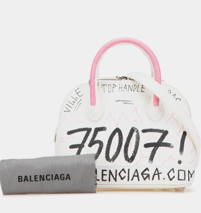 Balenciaga White Xxs Grained Calfskin Graffiti Ville Top Handle Bag