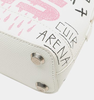 Balenciaga White Xxs Grained Calfskin Graffiti Ville Top Handle Bag