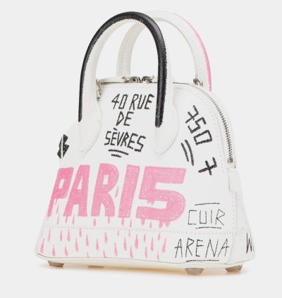 Balenciaga White Xxs Grained Calfskin Graffiti Ville Top Handle Bag