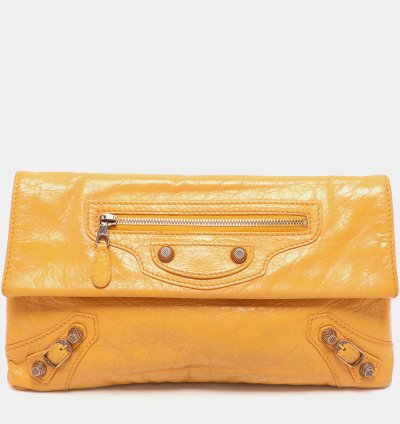 Balenciaga Yellow Leather Classic Giant 12 Hardware Envelope Clutch