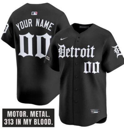 Custom Detroit Tigers Jersey Motor Gothic Edition Vapor Premier Limited Stitched Black