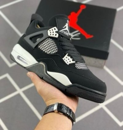 Nike Air Jordan 4 Black White Thunder Basketball Sneakers