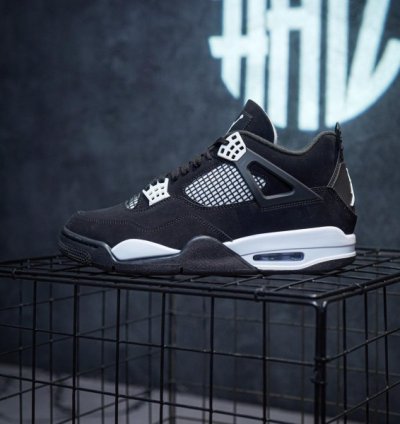 Nike Air Jordan 4 Black White Thunder Basketball Sneakers