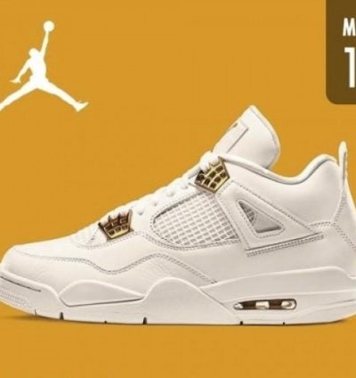 Nike Air Jordan 4 Metalic Sail Gold Basketball Sneakers Semi Ua