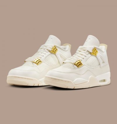 Nike Air Jordan 4 Metalic Sail Gold Basketball Sneakers Semi Ua