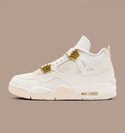 Nike Air Jordan 4 Metalic Sail Gold Basketball Sneakers Semi Ua