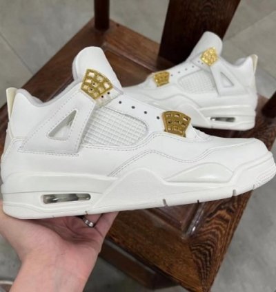 Nike Air Jordan 4 Metalic Sail Gold Basketball Sneakers Semi Ua