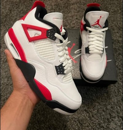 Nike Air Jordan 4 Red Cement Basketball Sneakers Semi Ua