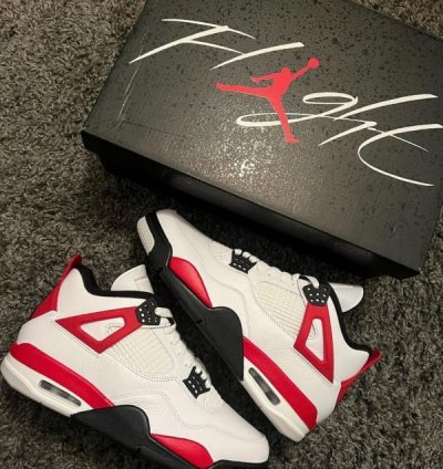 Nike Air Jordan 4 Red Cement Basketball Sneakers Semi Ua