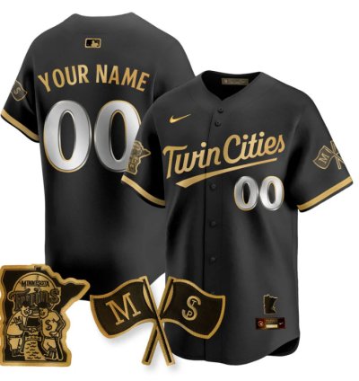 Custom Minnesota Twins Jersey Name And Number Alternate Limited Stitched Black Gold