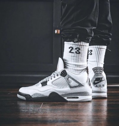 Nike Air Jordan 4 White Cement Basketball Sneakers Semi Ua