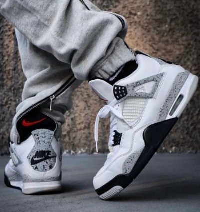 Nike Air Jordan 4 White Cement Basketball Sneakers Semi Ua