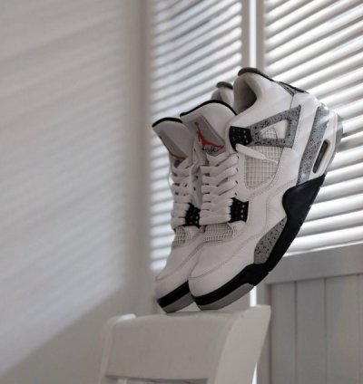 Nike Air Jordan 4 White Cement Basketball Sneakers Semi Ua
