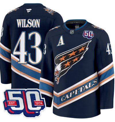 Men Tom Wilson Jersey 43 Washington Capitals Eagle 50th Anniversary Navy