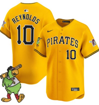 Bryan Reynolds Jersey 10 Pittsburgh Pirates Pirate Parrot Patch Premier Limited Stitched Gold