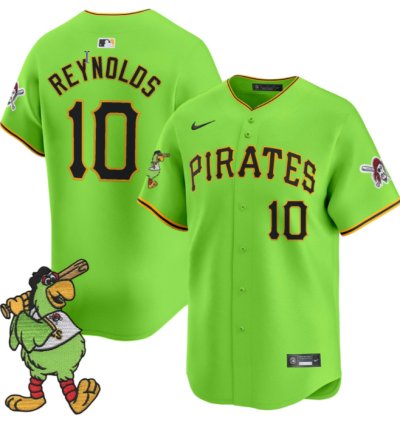 Bryan Reynolds Jersey 10 Pittsburgh Pirates Pirate Parrot Patch Premier Limited Stitched Green