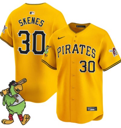 Paul Skenes Jersey 30 Pittsburgh Pirates Pirate Parrot Patch Premier Limited Stitched Gold