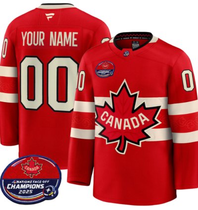 Mens Custom Canada Jersey 4 Nations Face-off 2025 Champions V2 Stitched Red
