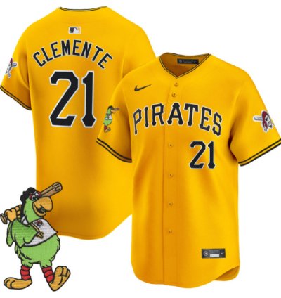 Roberto Clemente Jersey 21 Pittsburgh Pirates Pirate Parrot Patch Premier Limited Stitched Gold