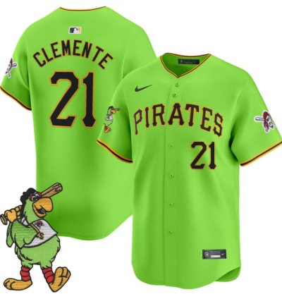 Roberto Clemente Jersey 21 Pittsburgh Pirates Pirate Parrot Patch Premier Limited Stitched Green