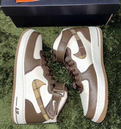 Us 11 Nike Air Force 1 Mid Cacao Brown Plaid Swoosh