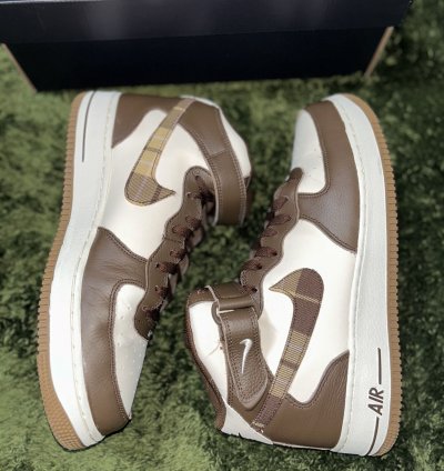 Us 11 Nike Air Force 1 Mid Cacao Brown Plaid Swoosh