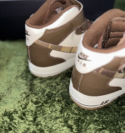 Us 11 Nike Air Force 1 Mid Cacao Brown Plaid Swoosh