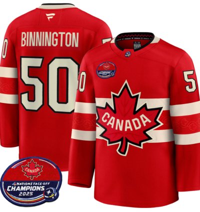 Men Jordan Binnington Jersey 50 Canada 4 Nations Face-off 2025 Champions V2 Red