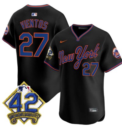 Mark Vientos Jersey 27 New York Mets 2025 Jackie Robinson Patch Road Alternate Stitched Black