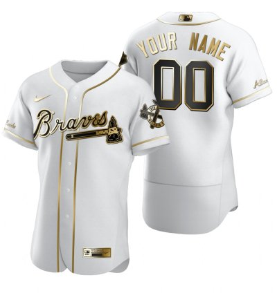 Atlanta Braves Custom White Stitched Mlb Flex Base Golden Edition Jersey
