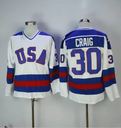Mens Jim Craig Jersey 30 1980 Miracle On Ice White All Stitched