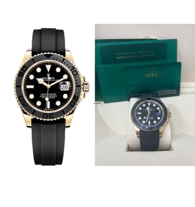 Rolex Yacht-master 42 Yellow Gold Yacht-master 42 Watch - Black Dial - Oysterflex Strap 226658