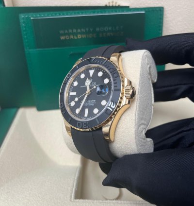 Rolex Yacht-master 42 Yellow Gold Yacht-master 42 Watch - Black Dial - Oysterflex Strap 226658
